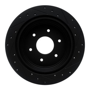 Nissan Titan Brake Rotor (1) - Rear Left - R1 Concepts - Drilled & Slotted - Black - `17-`24